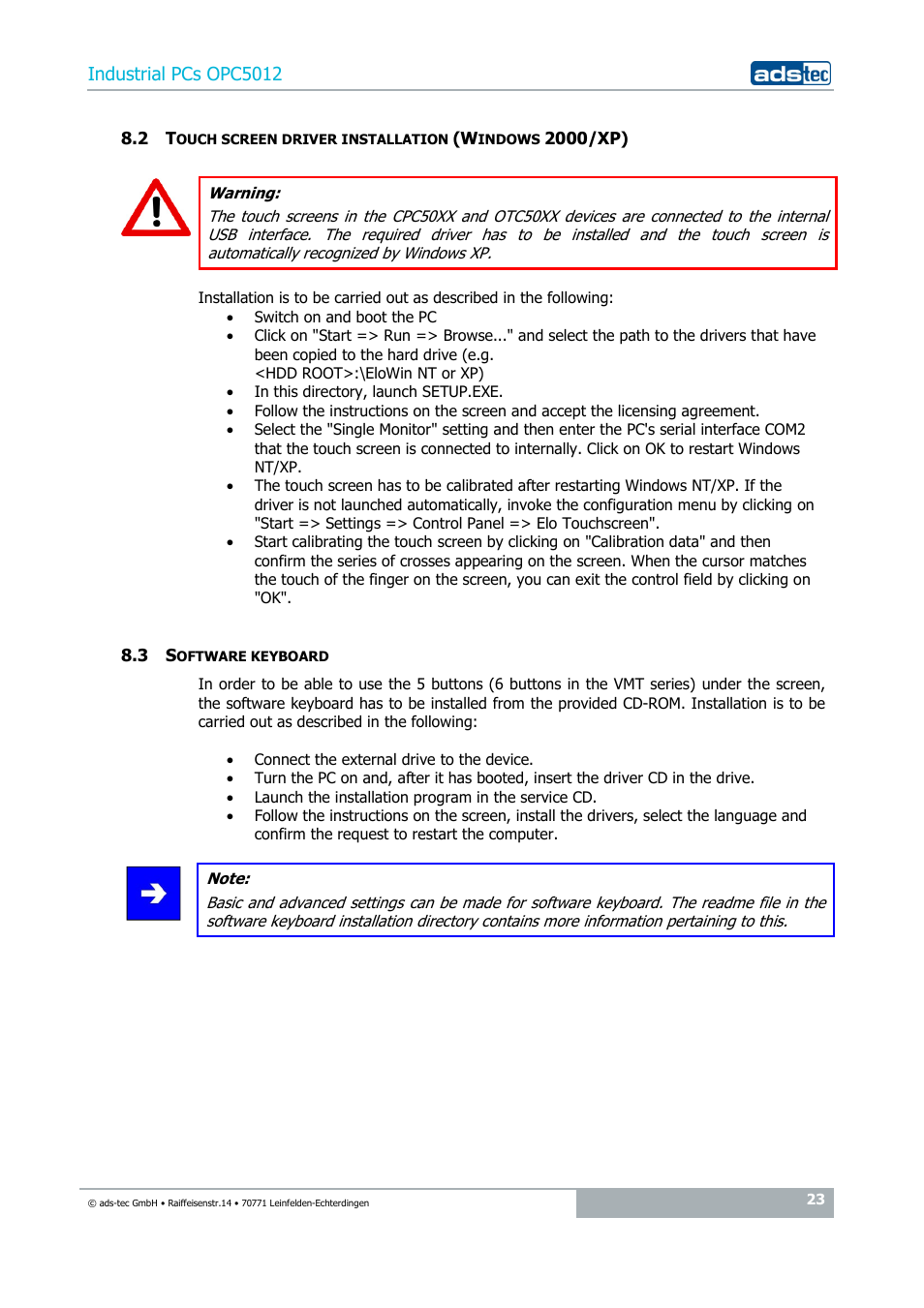 3 software keyboard, Industrial pcs opc5012 | ADS-TEC OPC5012 User Manual | Page 23 / 25