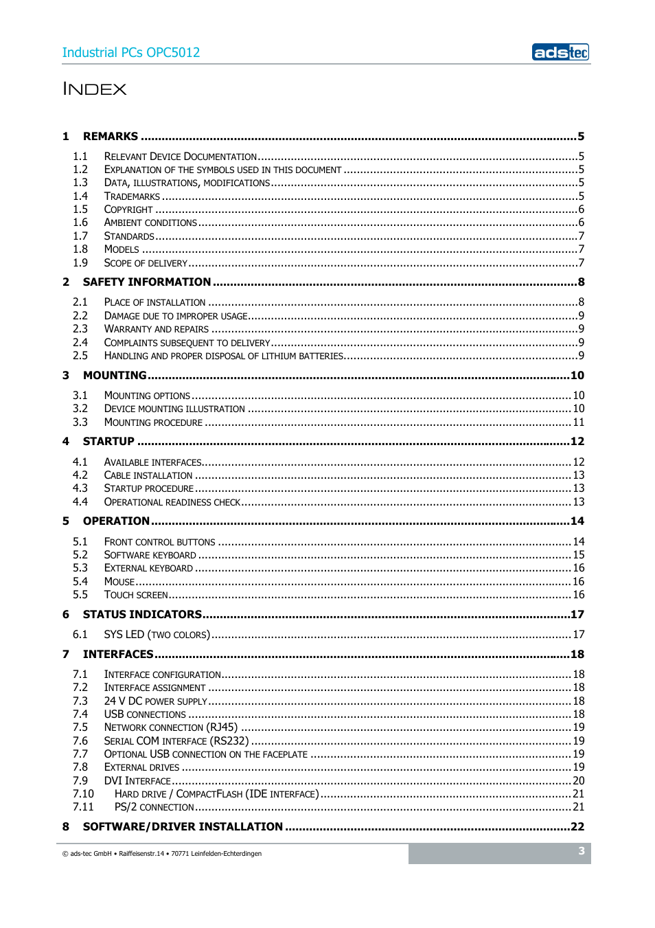 Ndex, Industrial pcs opc5012 | ADS-TEC OPC5012 User Manual | Page 3 / 25