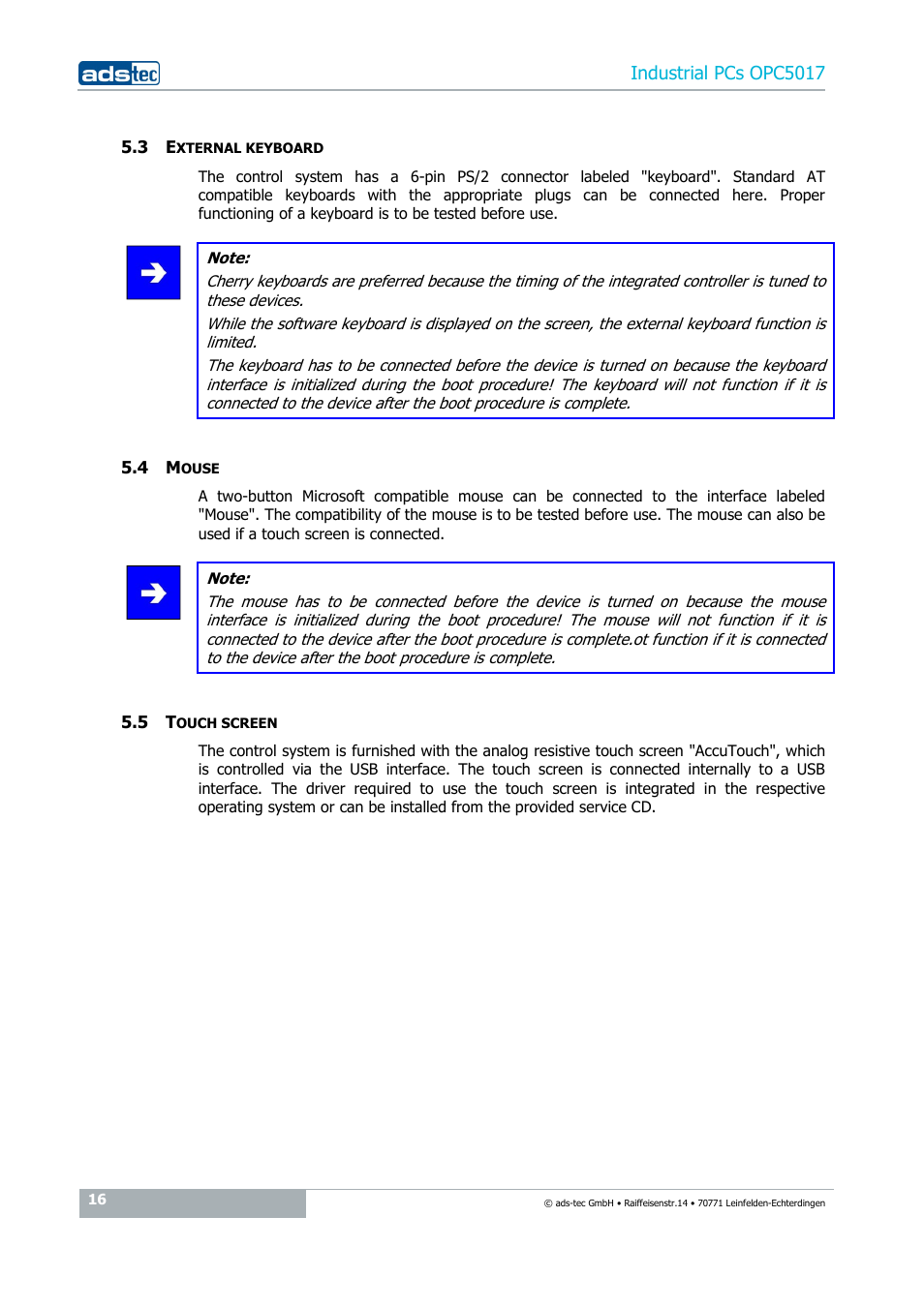 3 external keyboard, 4 mouse, 5 touch screen | ADS-TEC OPC5017 User Manual | Page 16 / 26