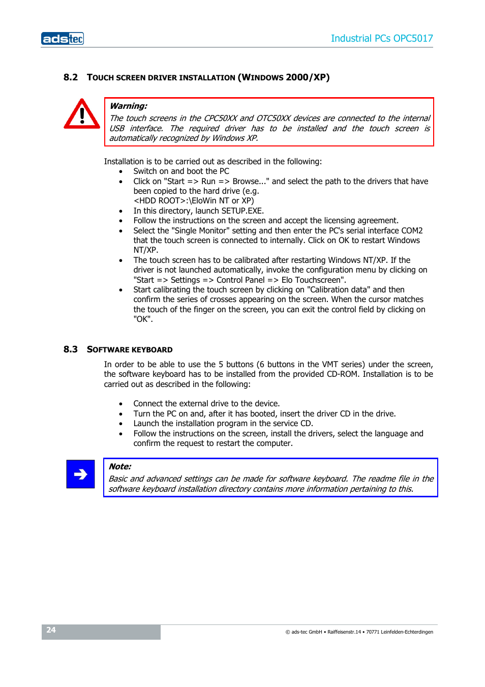 3 software keyboard, Industrial pcs opc5017 | ADS-TEC OPC5017 User Manual | Page 24 / 26
