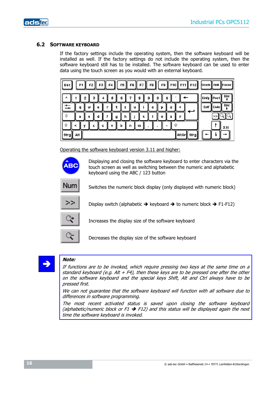 2 software keyboard, Industrial pcs opc5112 | ADS-TEC OPC5112 User Manual | Page 16 / 27