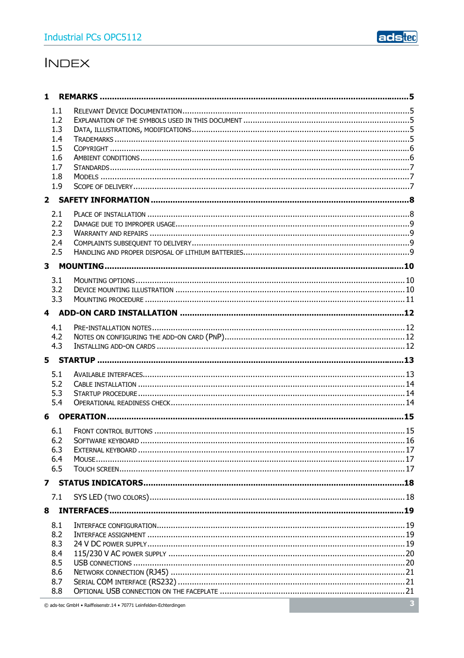 Ndex, Industrial pcs opc5112 | ADS-TEC OPC5112 User Manual | Page 3 / 27