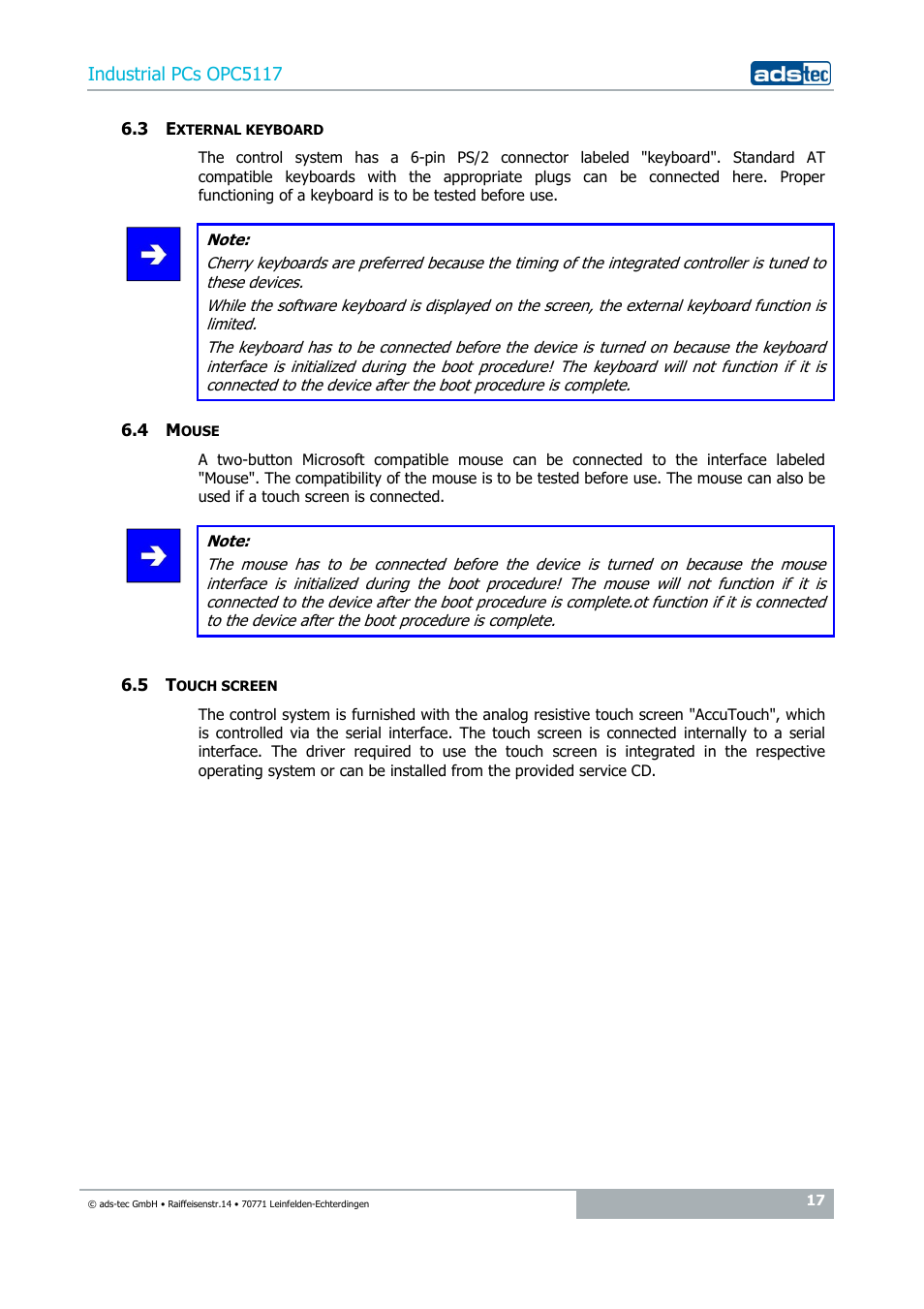 3 external keyboard, 4 mouse, 5 touch screen | ADS-TEC OPC5117 User Manual | Page 17 / 28