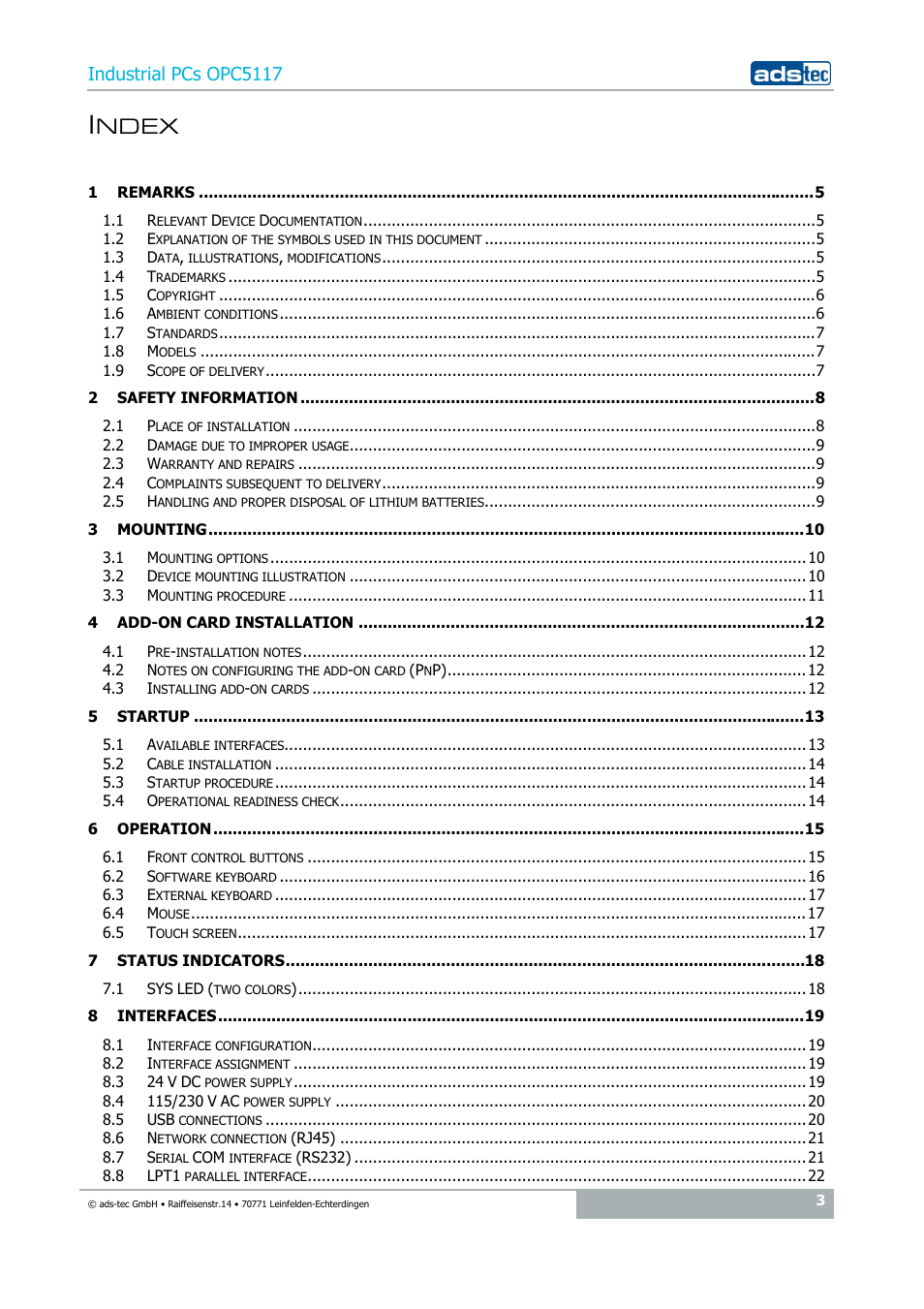 Ndex, Industrial pcs opc5117 | ADS-TEC OPC5117 User Manual | Page 3 / 28