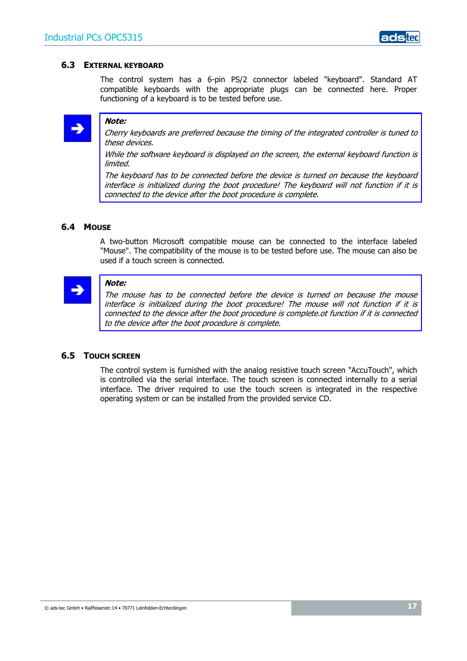 3 external keyboard, 4 mouse, 5 touch screen | ADS-TEC OPC5315 User Manual | Page 17 / 29