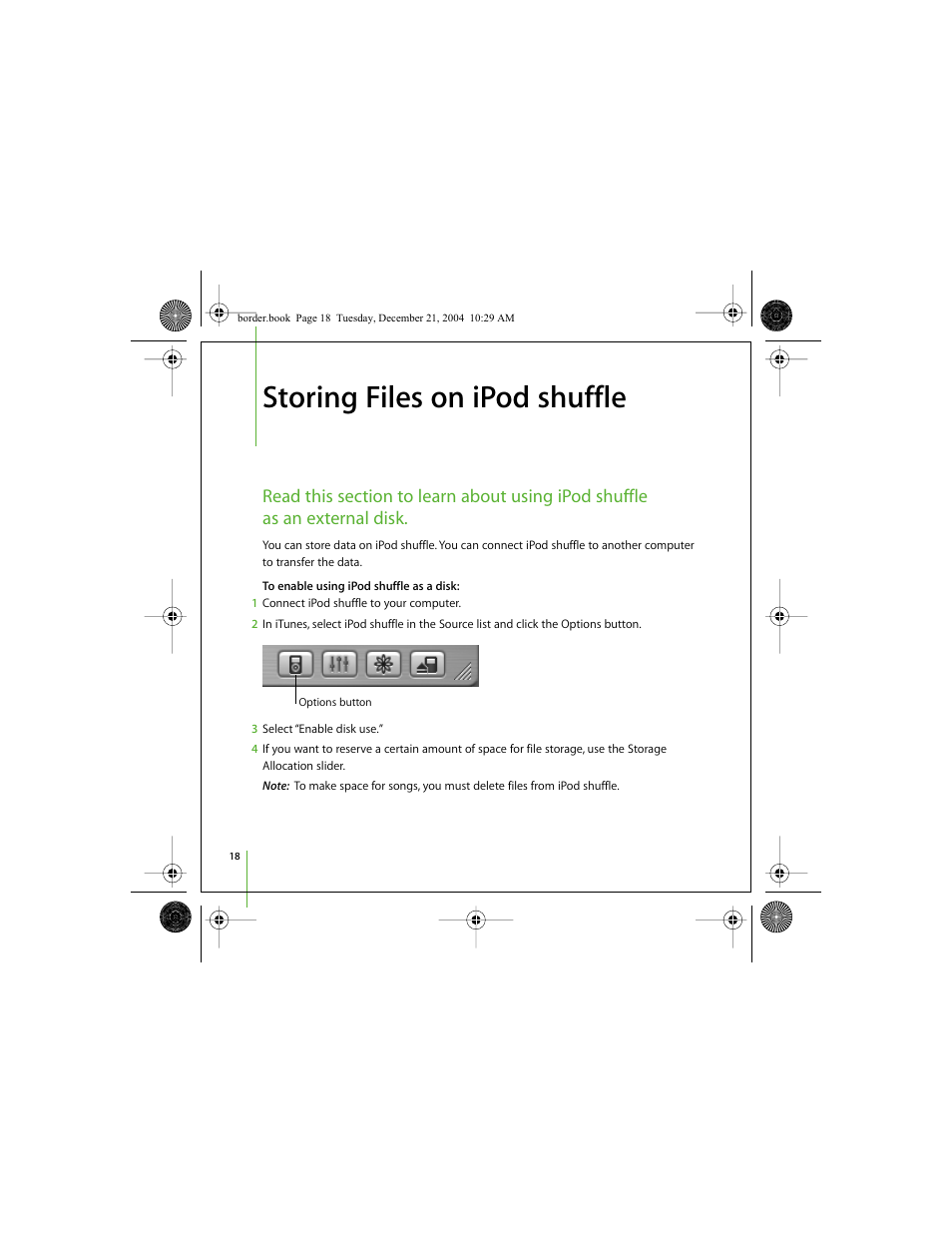 Storing files on ipod shuffle | Apple iPod shuffle (User’s Guide) User Manual | Page 18 / 32