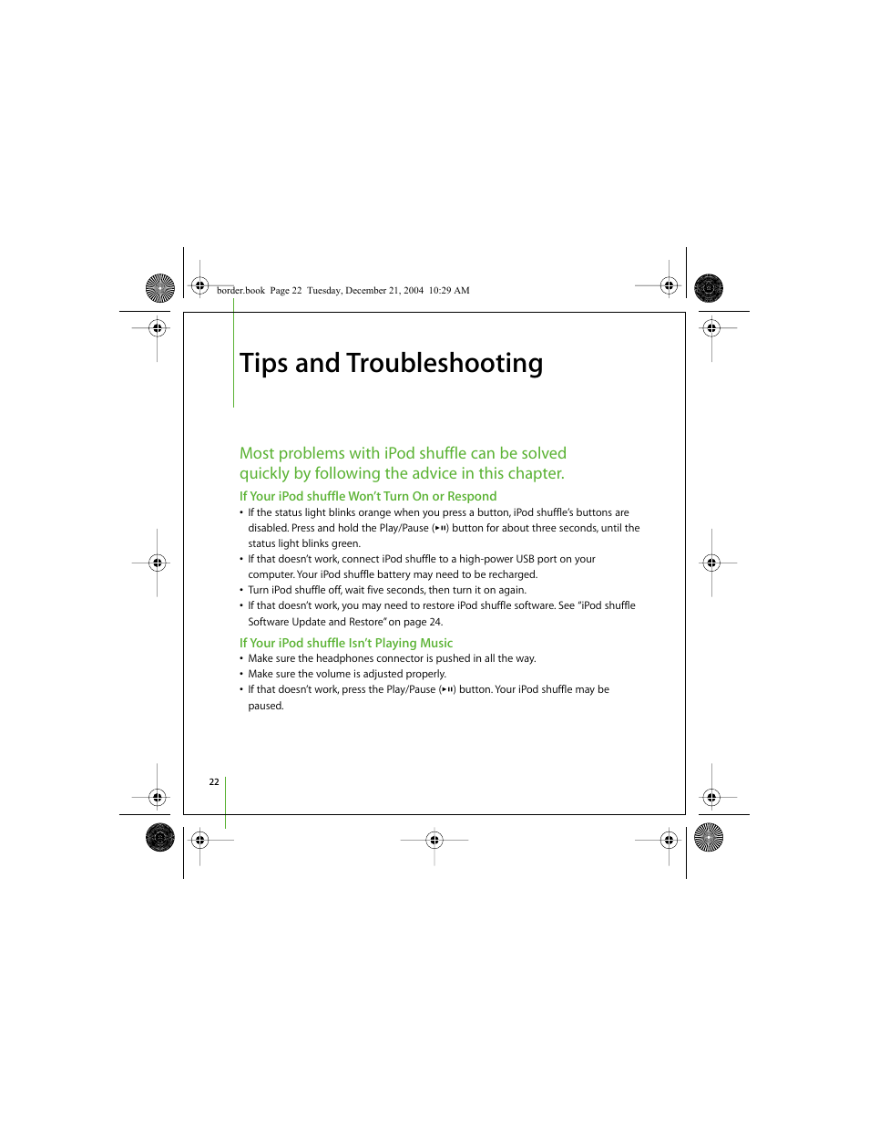 Tips and troubleshooting | Apple iPod shuffle (User’s Guide) User Manual | Page 22 / 32