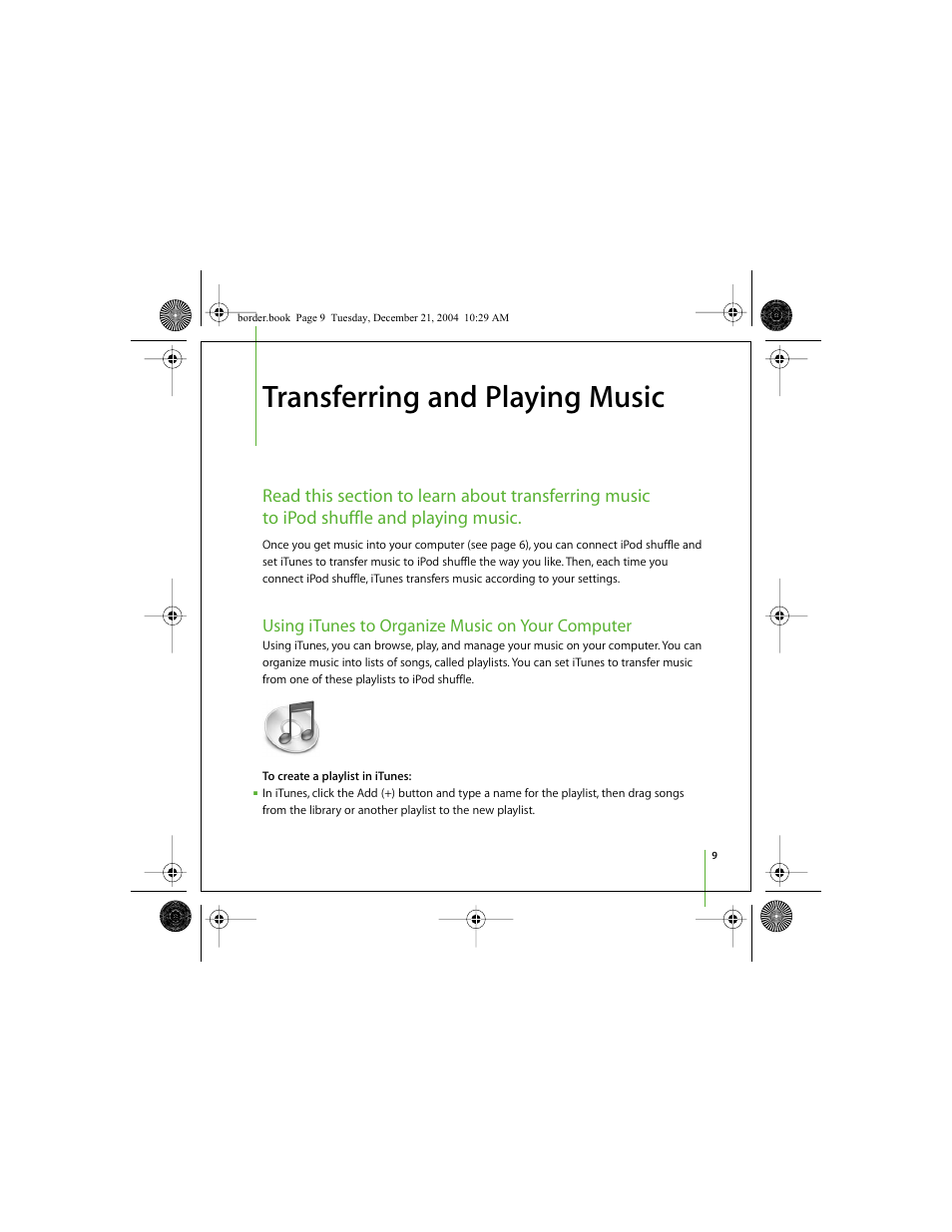 Transferring and playing music, Using itunes to organize music on your computer | Apple iPod shuffle (User’s Guide) User Manual | Page 9 / 32
