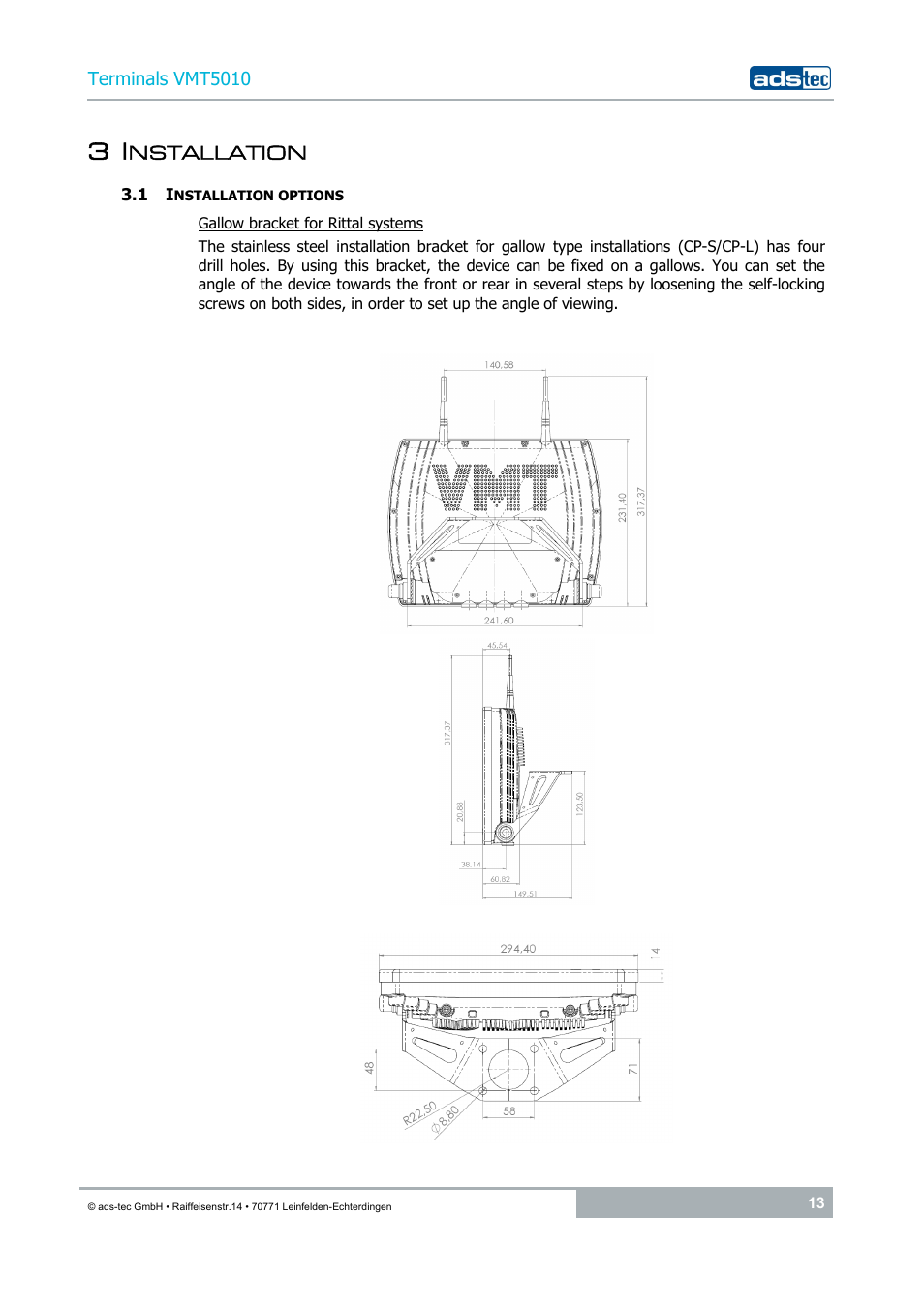 3 installation, 1 installation options | ADS-TEC VMT5010 (2010) User Manual | Page 13 / 36