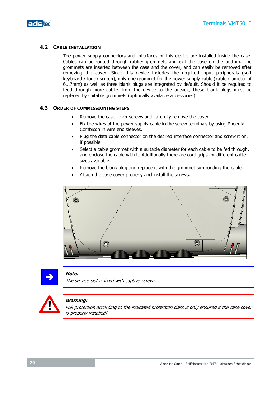 2 cable installation, 3 order of commissioning steps | ADS-TEC VMT5010 (2010) User Manual | Page 20 / 36