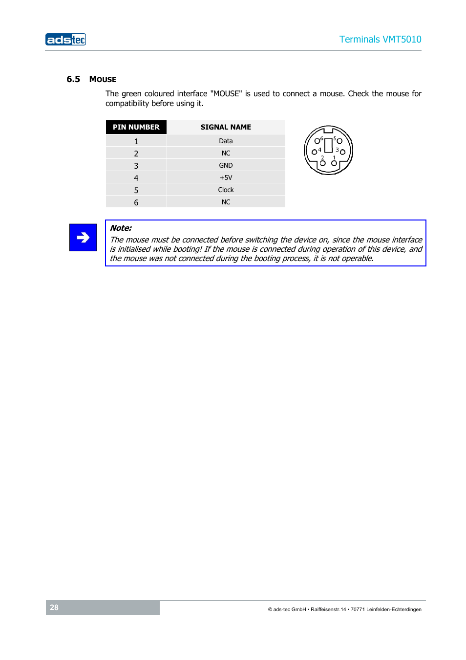 5 mouse, Terminals vmt5010 | ADS-TEC VMT5010 (2010) User Manual | Page 28 / 36