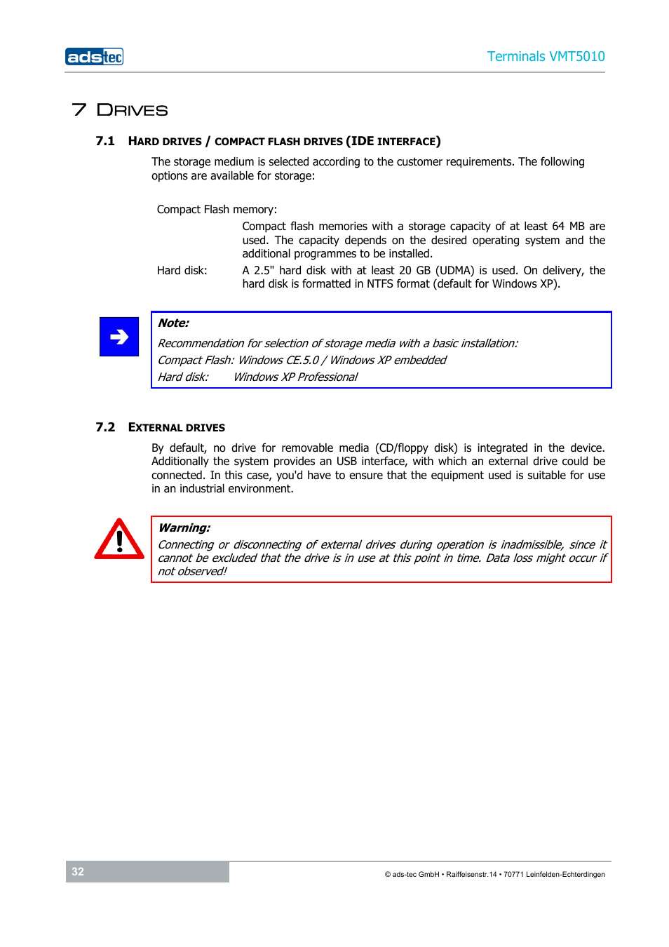 7 drives, 2 external drives, Rives | ADS-TEC VMT5010 (2010) User Manual | Page 32 / 36