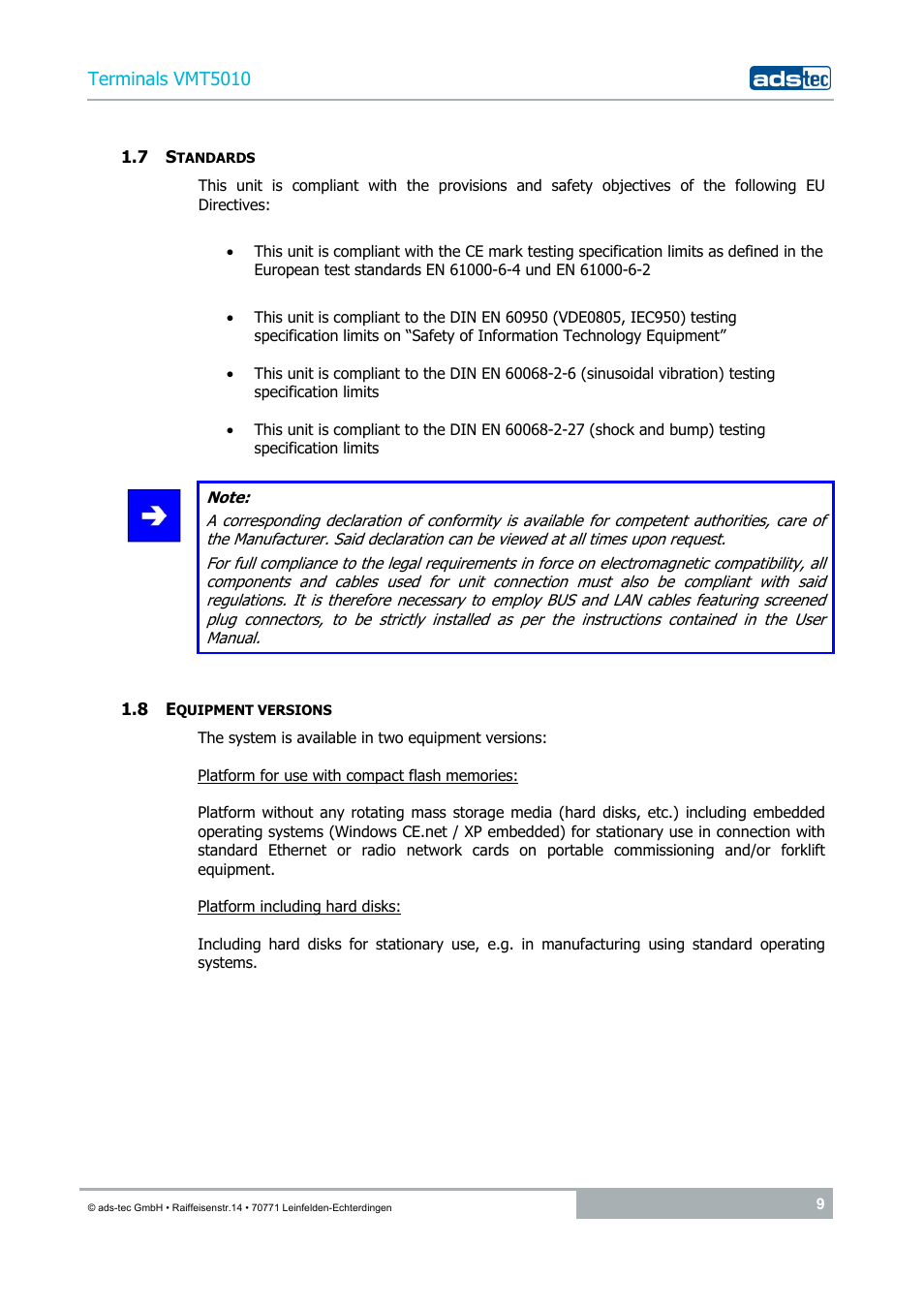 7 standards, 8 equipment versions | ADS-TEC VMT5010 (2010) User Manual | Page 9 / 36