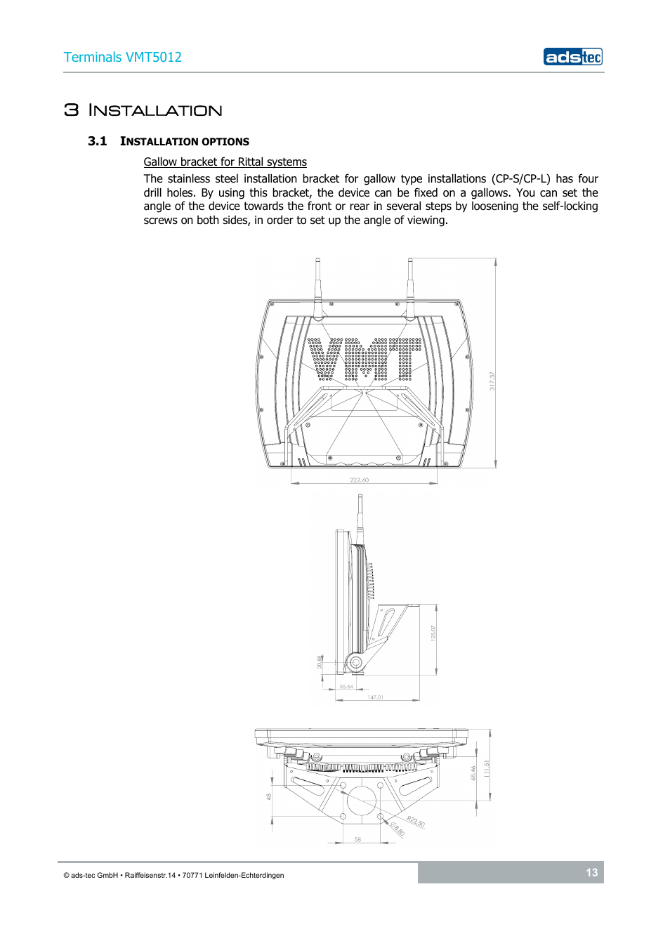 3 installation, 1 installation options | ADS-TEC VMT5012 (2010) User Manual | Page 13 / 35
