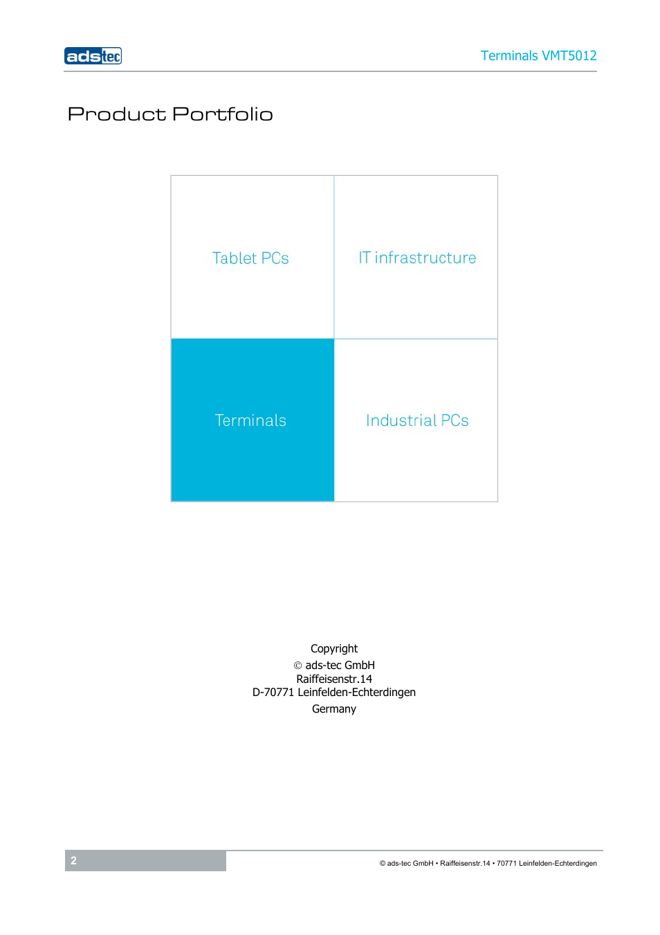 Product portfolio | ADS-TEC VMT5012 (2010) User Manual | Page 2 / 35