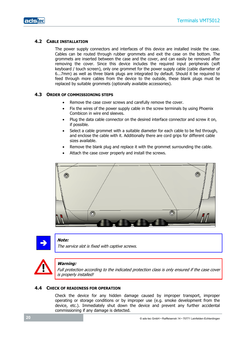 2 cable installation, 3 order of commissioning steps, 4 check of readiness for operation | ADS-TEC VMT5012 (2010) User Manual | Page 20 / 35