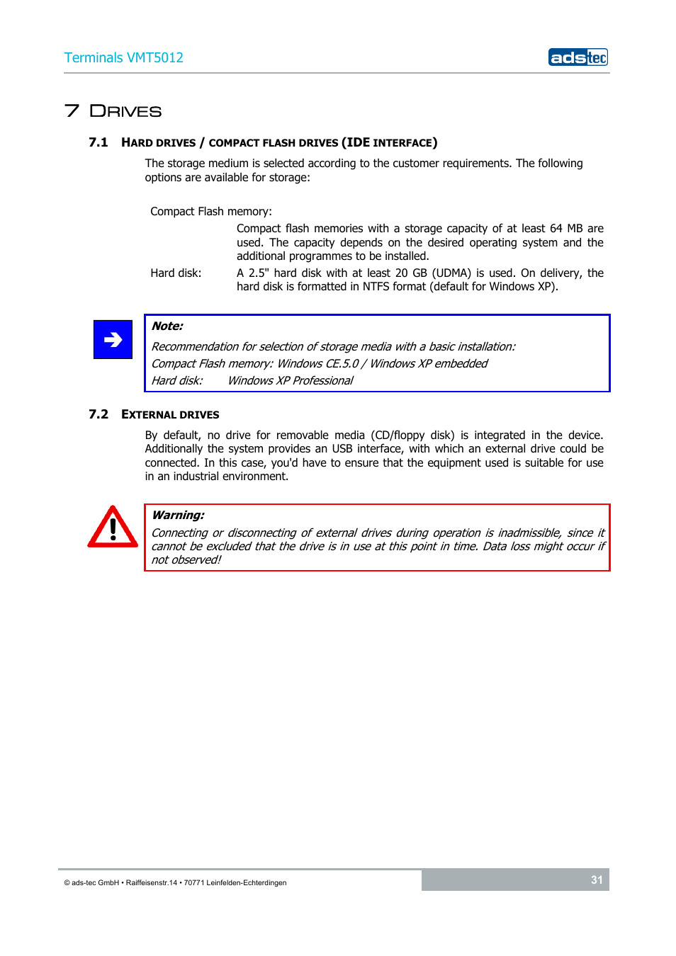 7 drives, 2 external drives, Rives | ADS-TEC VMT5012 (2010) User Manual | Page 31 / 35