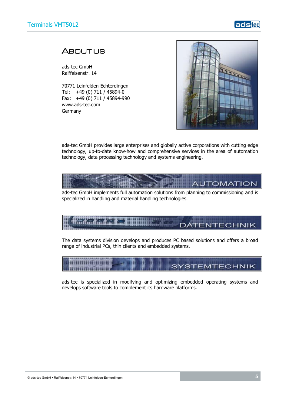 About us, Bout us | ADS-TEC VMT5012 (2010) User Manual | Page 5 / 35