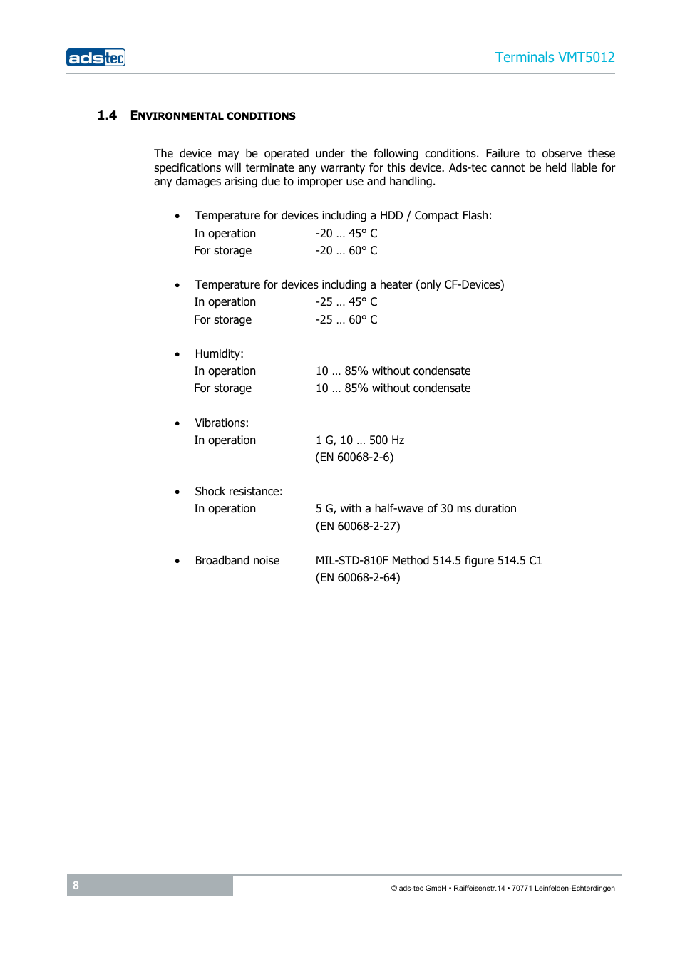 4 environmental conditions | ADS-TEC VMT5012 (2010) User Manual | Page 8 / 35