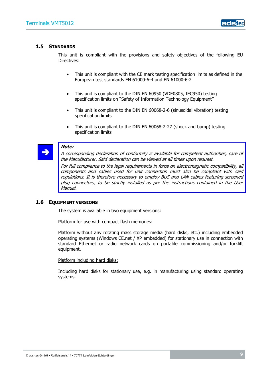 5 standards, 6 equipment versions | ADS-TEC VMT5012 (2010) User Manual | Page 9 / 35