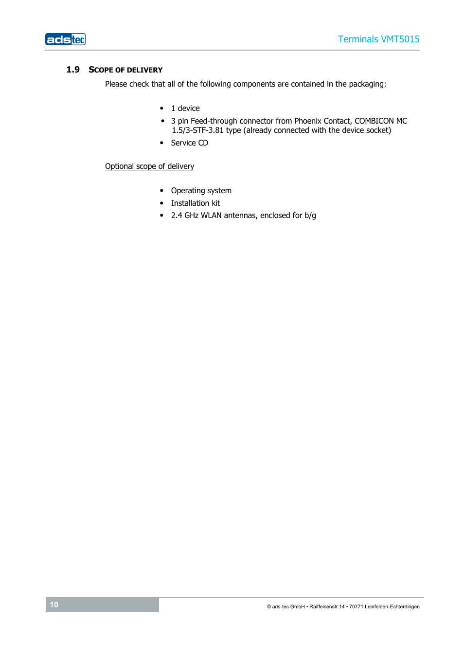 9 scope of delivery | ADS-TEC VMT5015 (2010) User Manual | Page 10 / 35