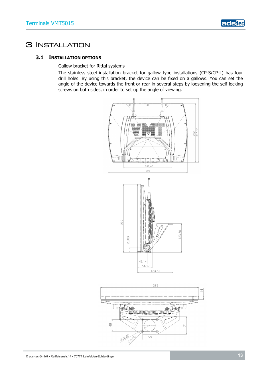 3 installation, 1 installation options | ADS-TEC VMT5015 (2010) User Manual | Page 13 / 35