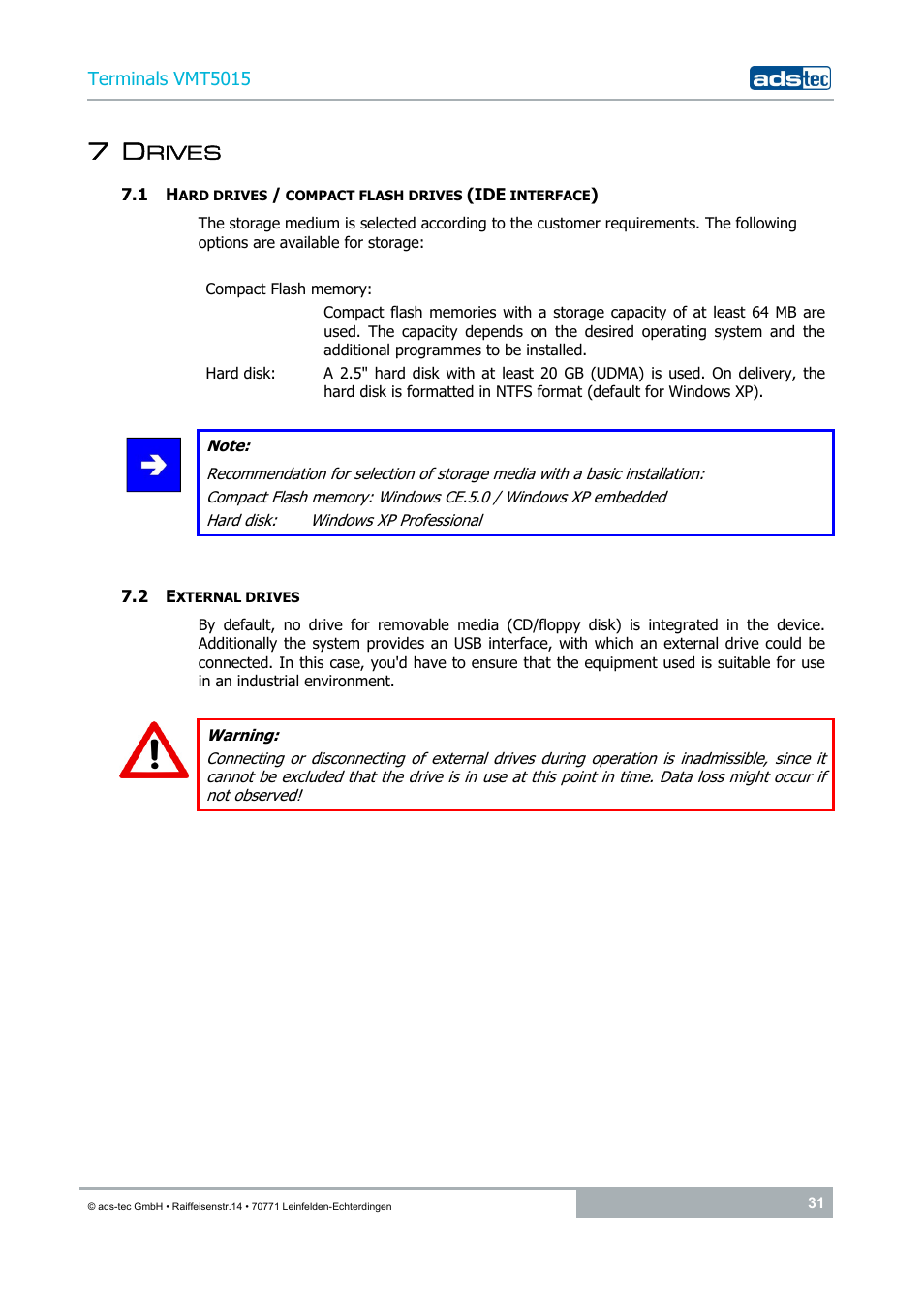 7 drives, 2 external drives, Rives | ADS-TEC VMT5015 (2010) User Manual | Page 31 / 35