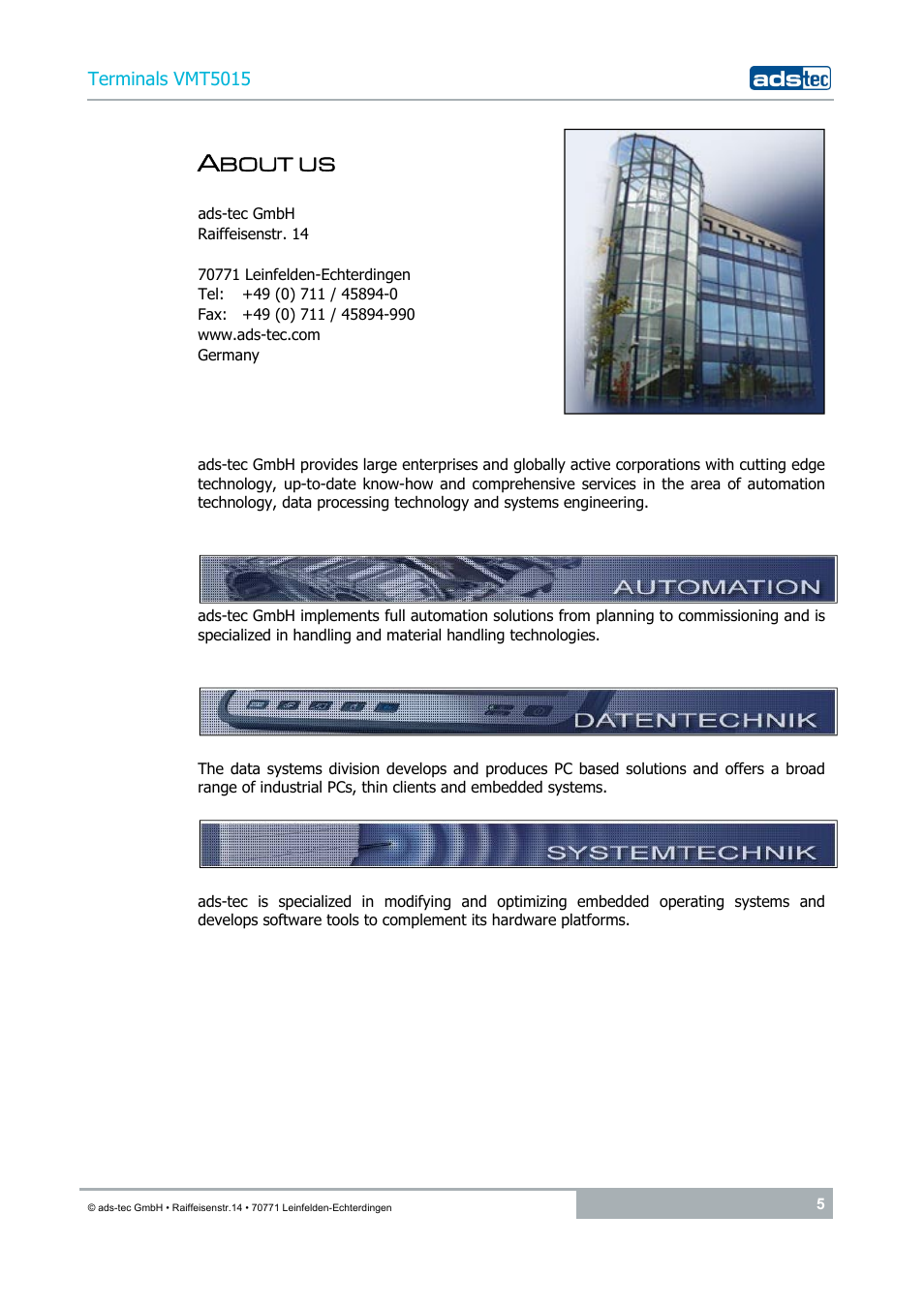 About us, Bout us | ADS-TEC VMT5015 (2010) User Manual | Page 5 / 35