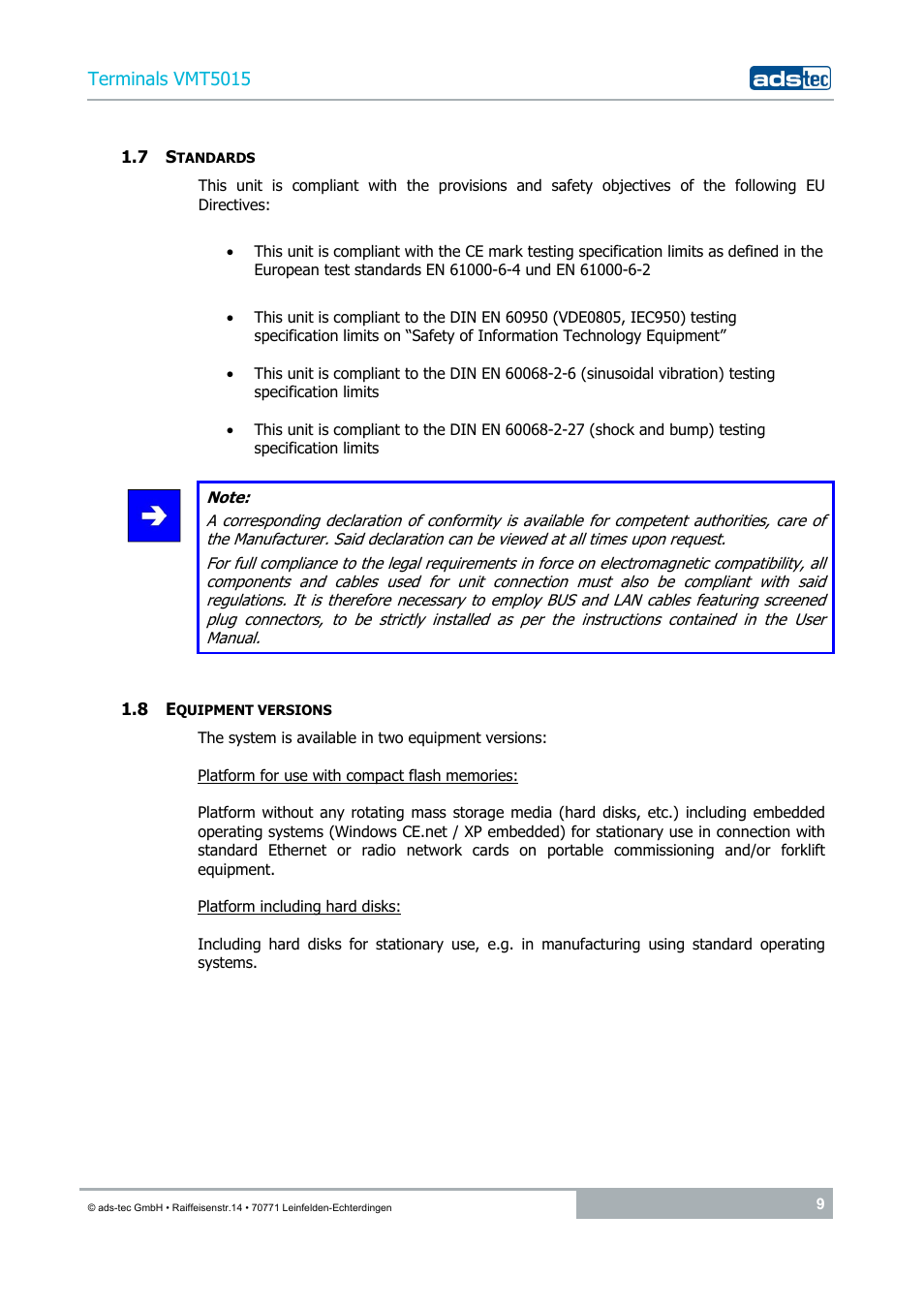 7 standards, 8 equipment versions | ADS-TEC VMT5015 (2010) User Manual | Page 9 / 35