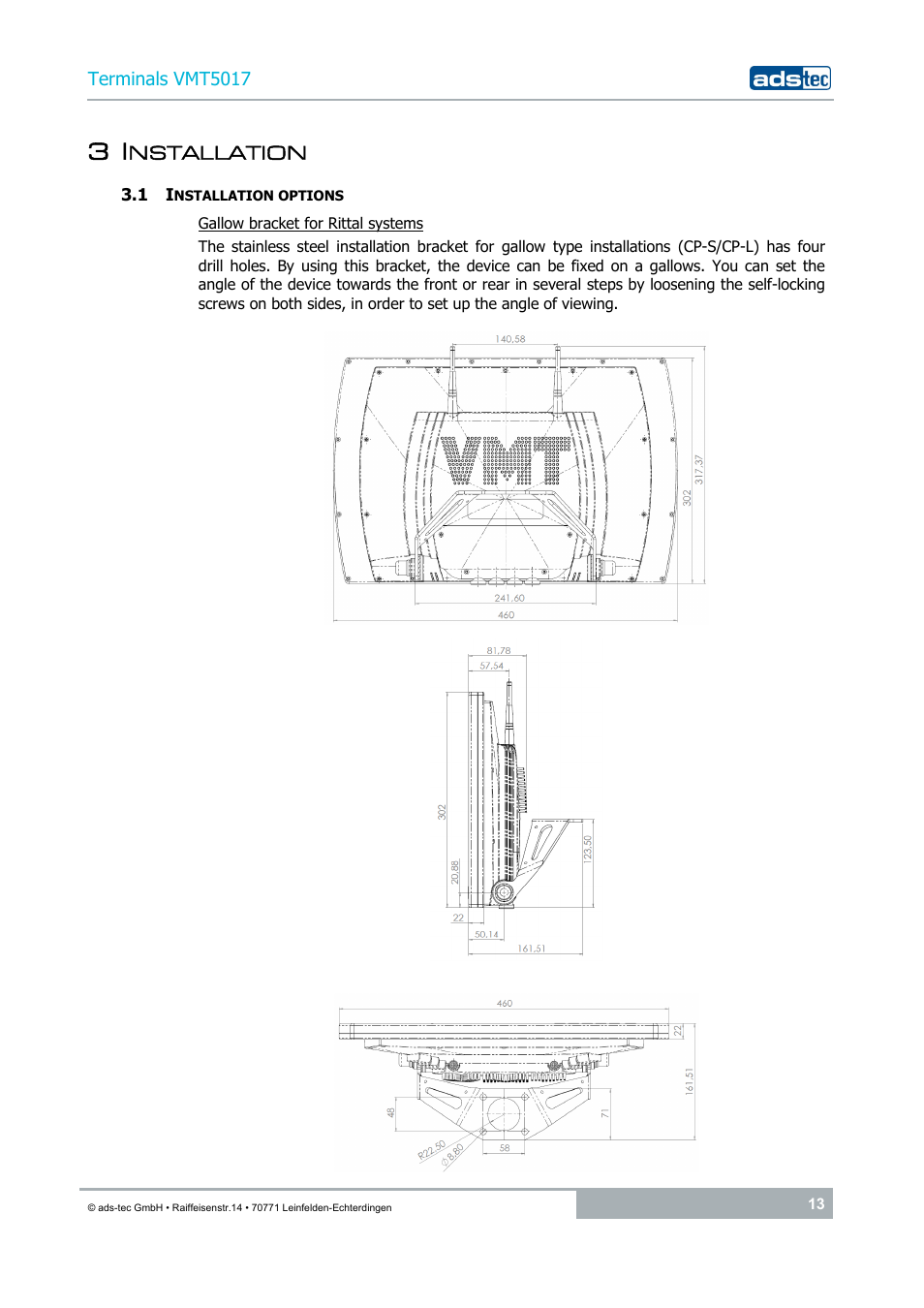 3 installation, 1 installation options | ADS-TEC VMT5017 (2010) User Manual | Page 13 / 34