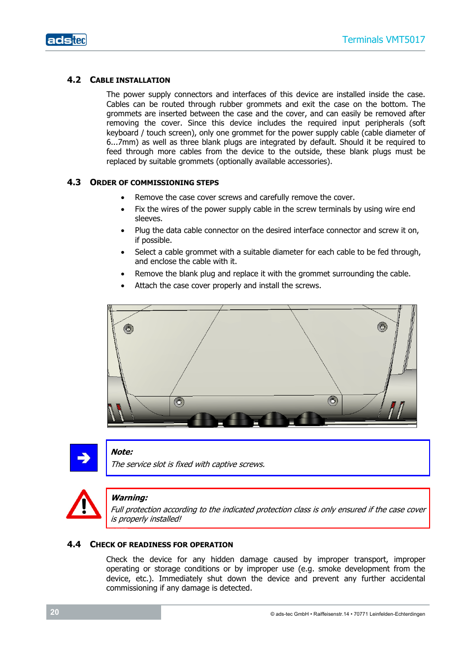 2 cable installation, 3 order of commissioning steps, 4 check of readiness for operation | ADS-TEC VMT5017 (2010) User Manual | Page 20 / 34