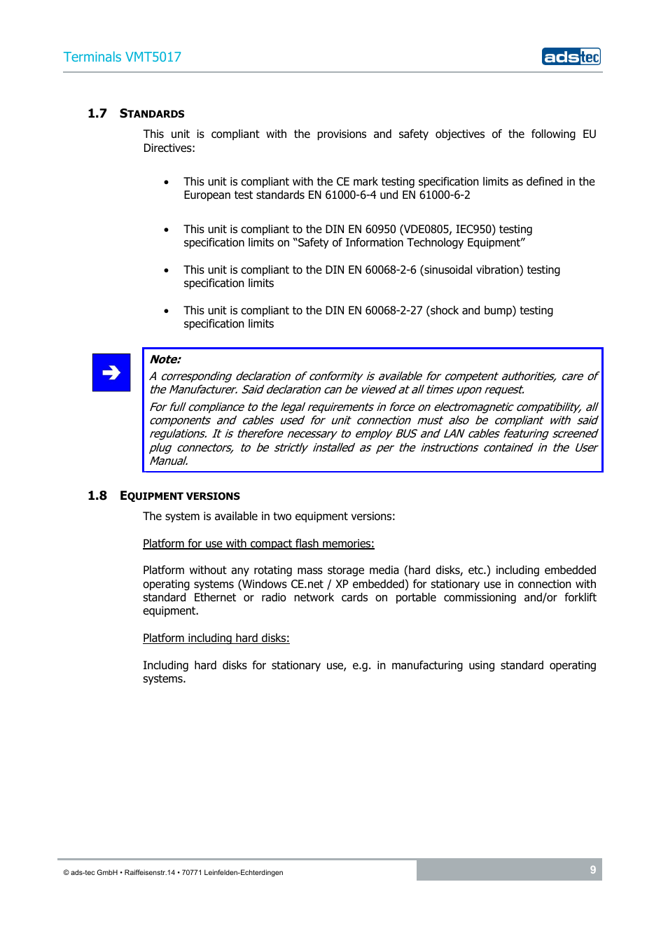 7 standards, 8 equipment versions | ADS-TEC VMT5017 (2010) User Manual | Page 9 / 34