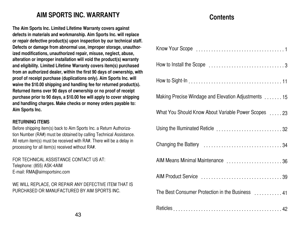 AIM Sports Scopes User Manual | 24 pages