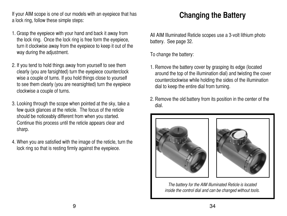 Changing the battery | AIM Sports Scopes User Manual | Page 10 / 24