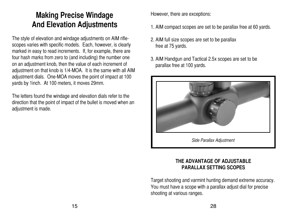 Making precise windage and elevation adjustments | AIM Sports Scopes User Manual | Page 16 / 24