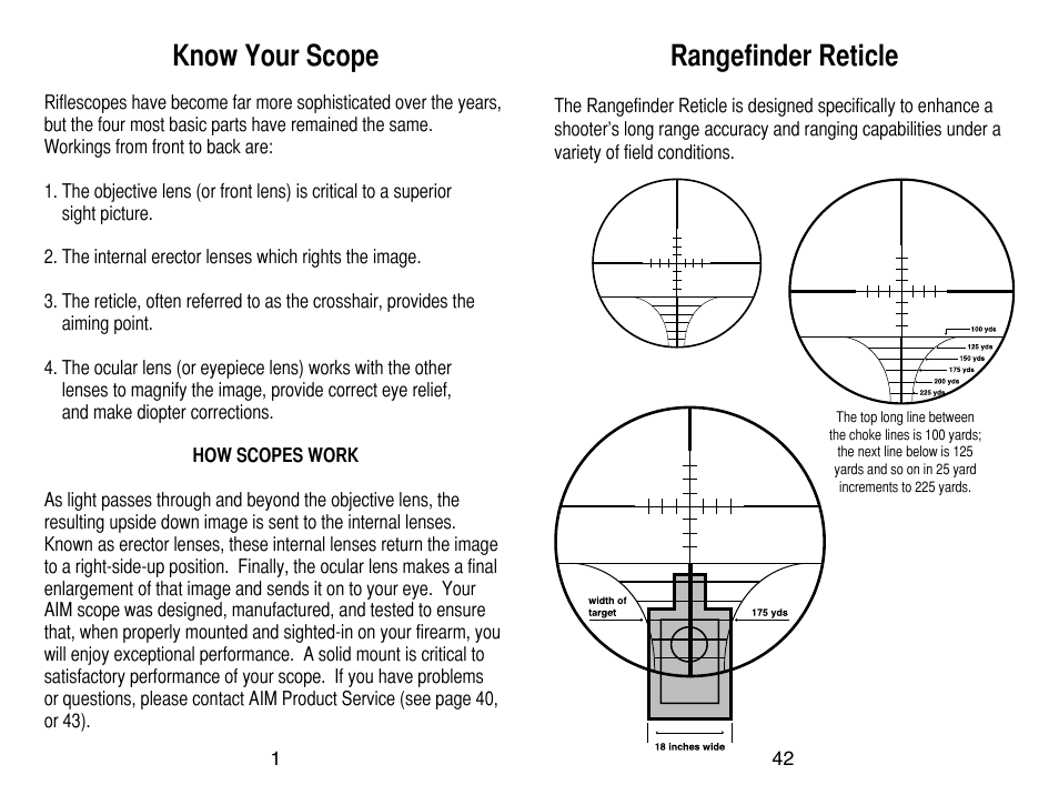 Know your scope, Rangefinder reticle | AIM Sports Scopes User Manual | Page 2 / 24