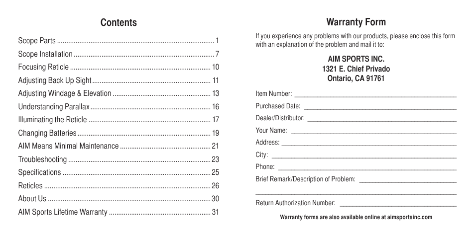 AIM Sports Fiber Optic Tri-Illuminated Scopes User Manual | Page 2 / 18