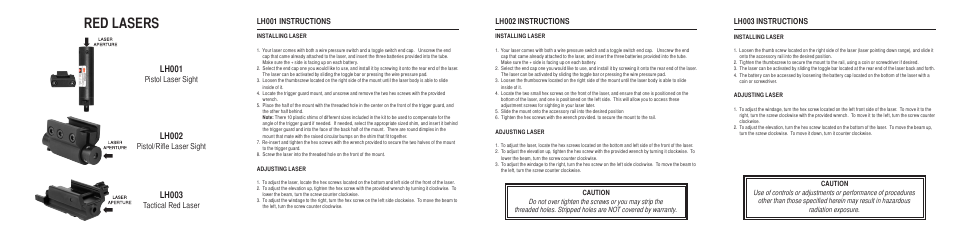 Red lasers, Lh001, Lh002 | Lh003 | AIM Sports Red Lasers User Manual | Page 2 / 2