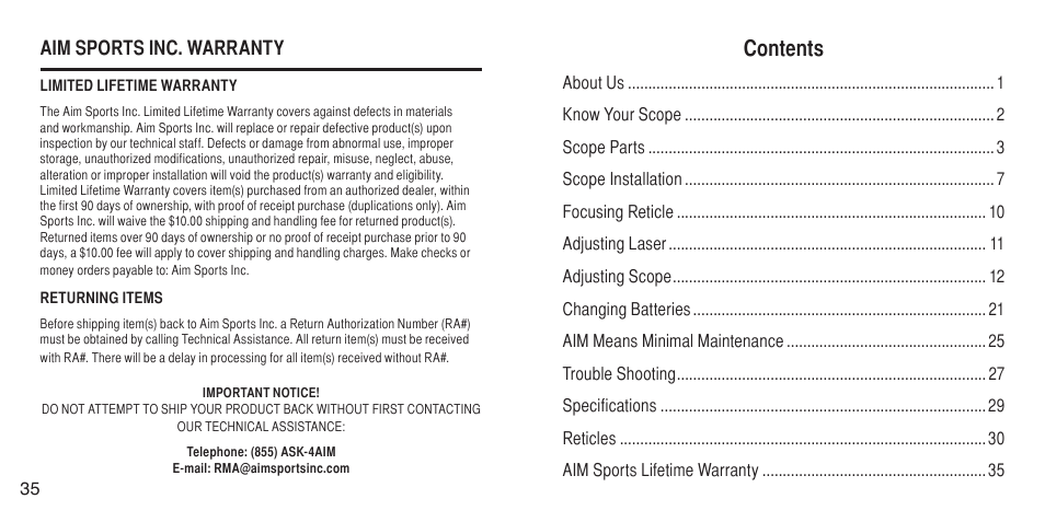 AIM Sports Green Laser Scopes User Manual | Page 3 / 20