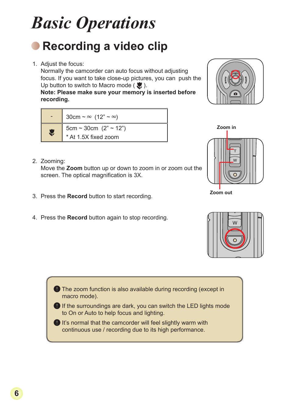 Basic operations, Recording a video clip | AIPTEK HD-DV Camcorder User Manual | Page 9 / 22