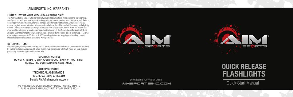 AIM Sports Quick Release Flashlights User Manual | 2 pages