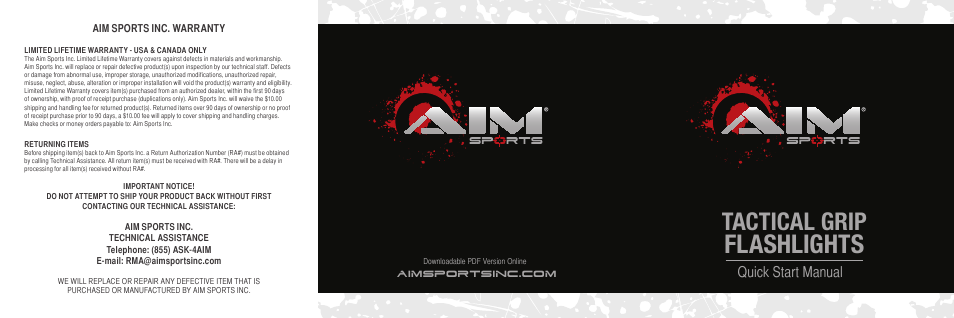 AIM Sports Tactical Grip Flashlights User Manual | 2 pages