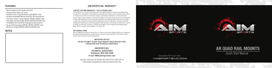 AIM Sports AR Quad Rails User Manual | 2 pages