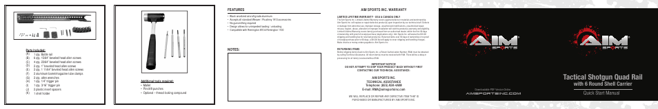 AIM Sports Tactical Shotgun Quad Rail User Manual | 2 pages