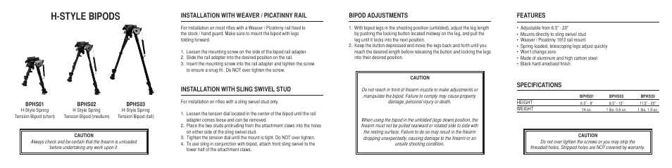 H-style bipods | AIM Sports H-style Bipods User Manual | Page 2 / 2