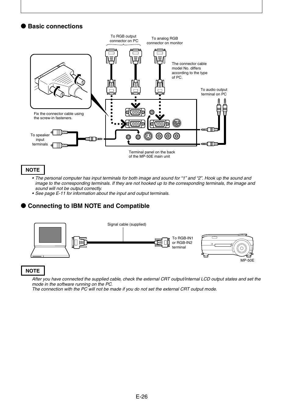 Basic connections, E-26 | Nippon Aviotronics Multi-Function LCD Projector MP-50E User Manual | Page 26 / 59