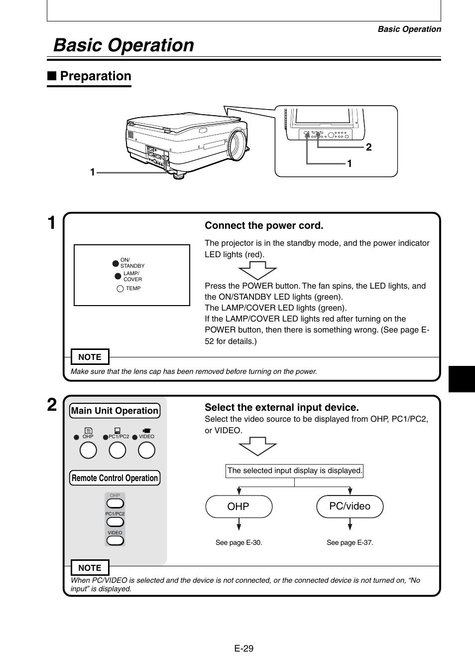 Basic operation, Preparation | Nippon Aviotronics Multi-Function LCD Projector MP-50E User Manual | Page 29 / 59