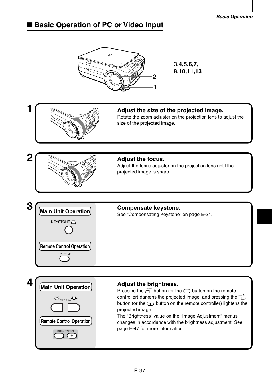 Basic operation of pc or video input | Nippon Aviotronics Multi-Function LCD Projector MP-50E User Manual | Page 37 / 59