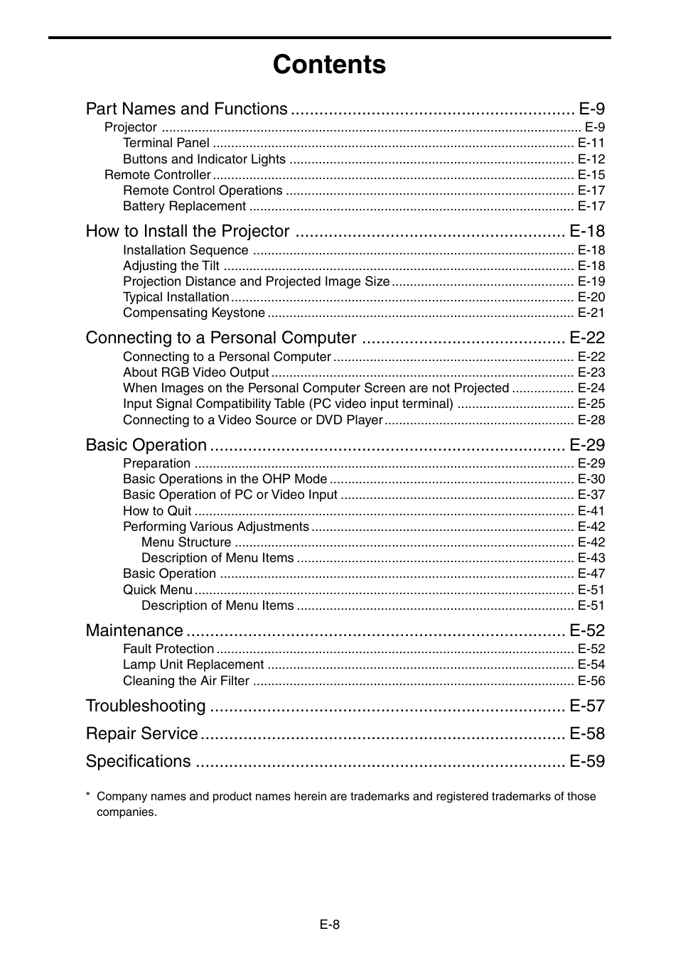 Nippon Aviotronics Multi-Function LCD Projector MP-50E User Manual | Page 8 / 59