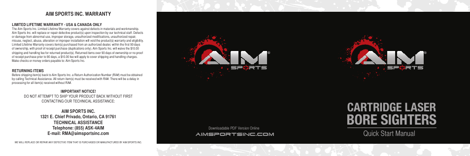 AIM Sports Cartridge Laser Bore Sighters User Manual | 2 pages